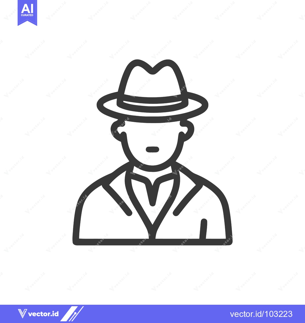 Premium Vector dari Minimalist Line Art Icon of a Man in a Fedora Hat, Evoking Mystery and
