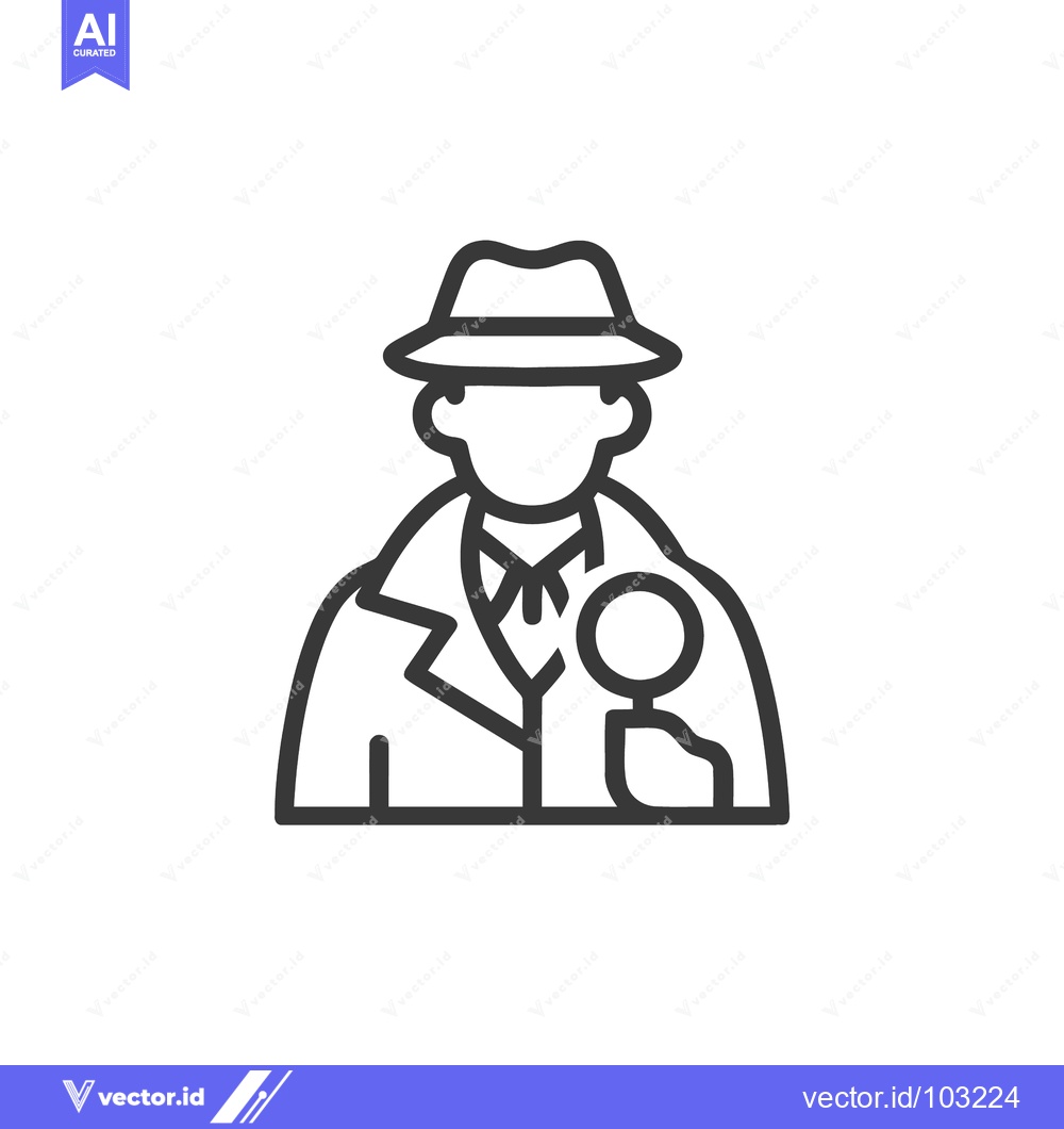 Premium Vector of Modern Line Art Icon of a Detective Holding a Magnifying Glass, Symbol