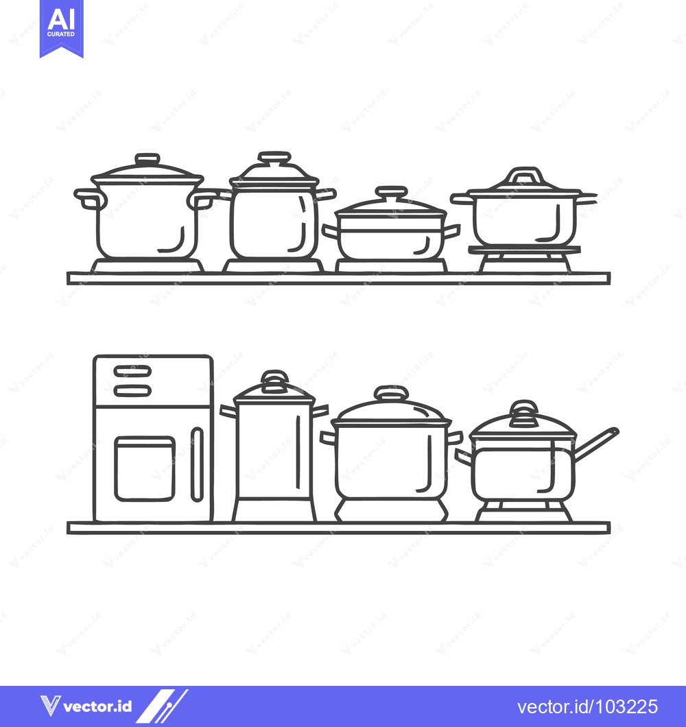 Premium Vector dari Monochrome Line Art Kitchenware Collection: Pots, Pans, and Appliances