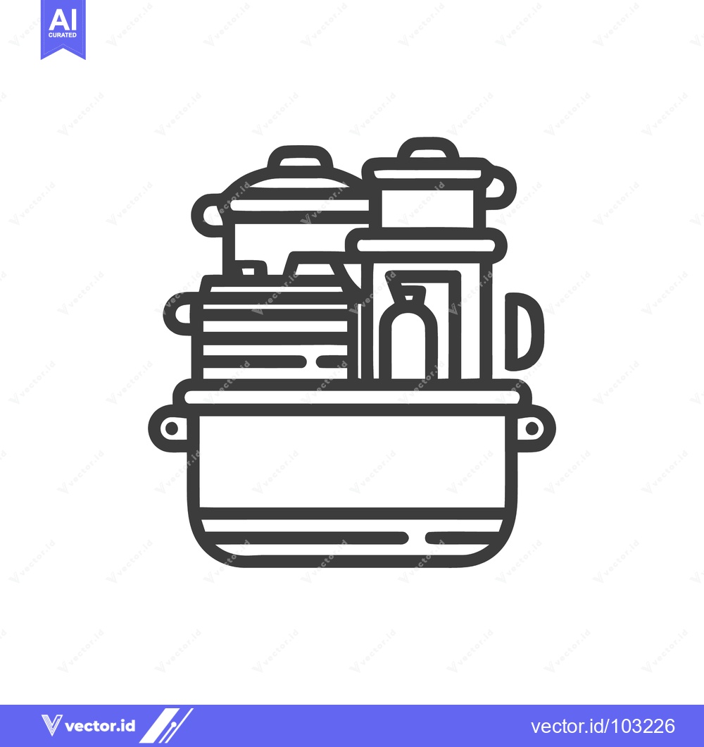 Premium Vector dari Minimalist Line Art Icon of Stacked Kitchen Cookware: Pots, Pans, and