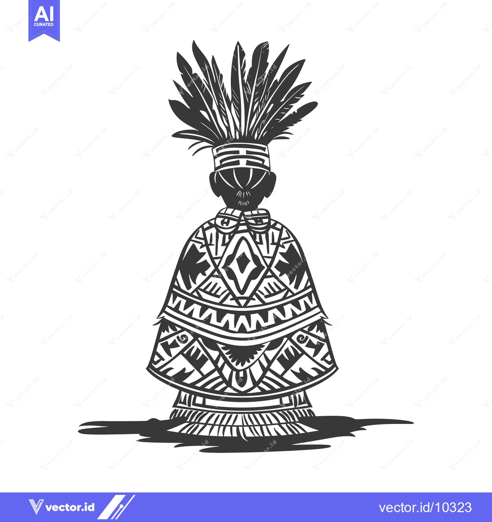 Premium Vector of A Black and White Illustration of a Person in Traditional Indigenous C