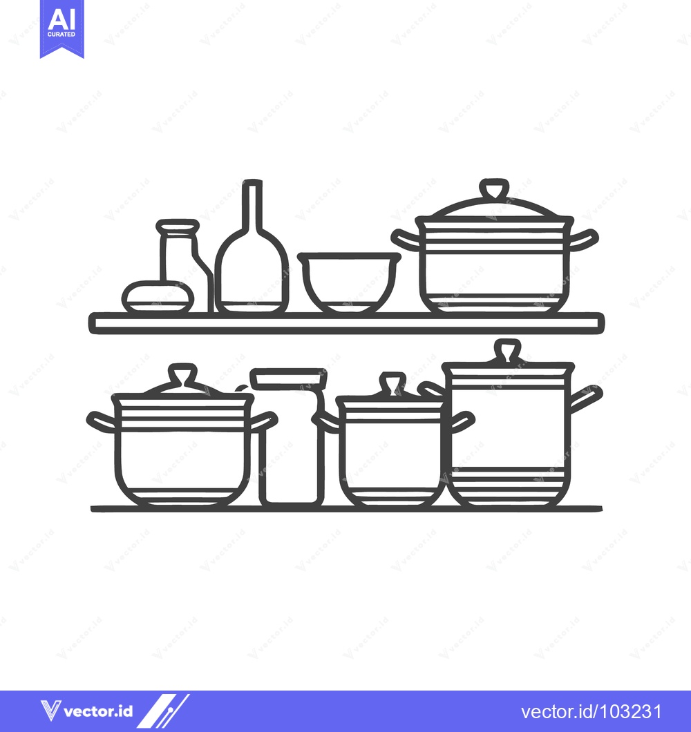 Premium Vector dari Organized Kitchenware Collection: Simple Line Art Pots, Bottles, and B