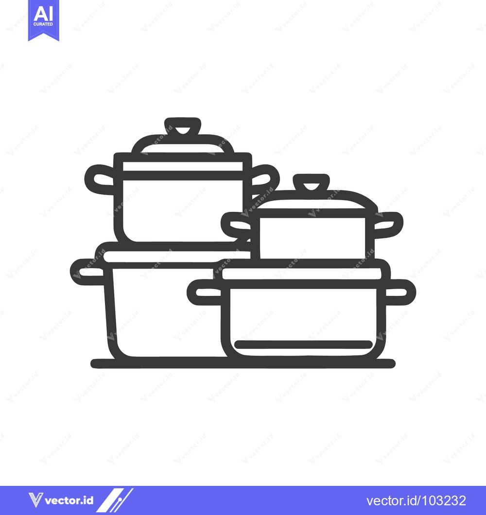 Premium Vector of Stylized Black Outline Icon of Various Sized Kitchen Pots and Saucepan