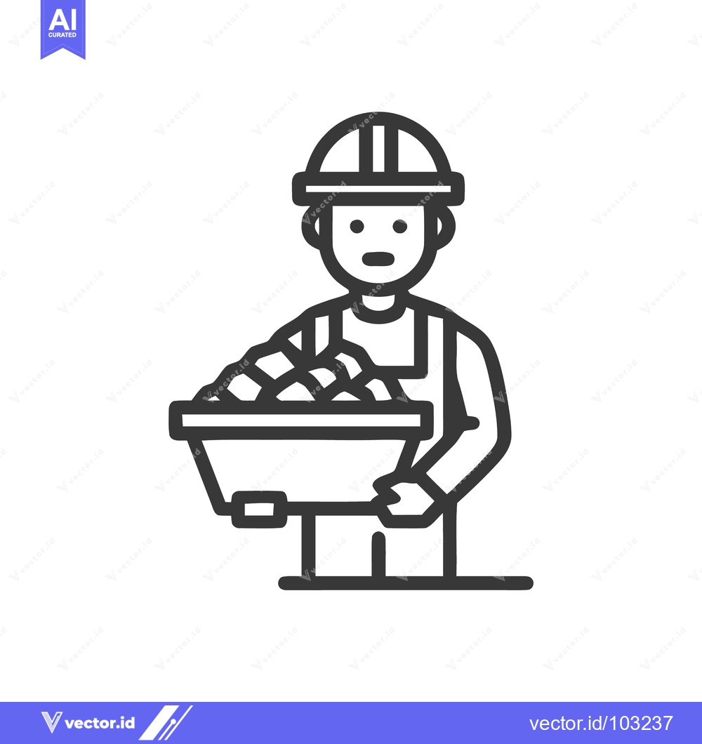 Premium Vector dari Minimalist Line Art Icon of Construction Worker with Hard Hat Holding