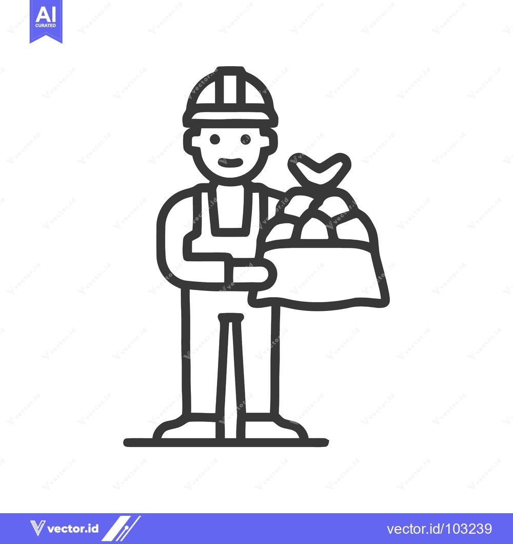 Premium Vector dari Smiling Worker in Hard Hat Holding Bag of Waste or Recyclables Line Ar