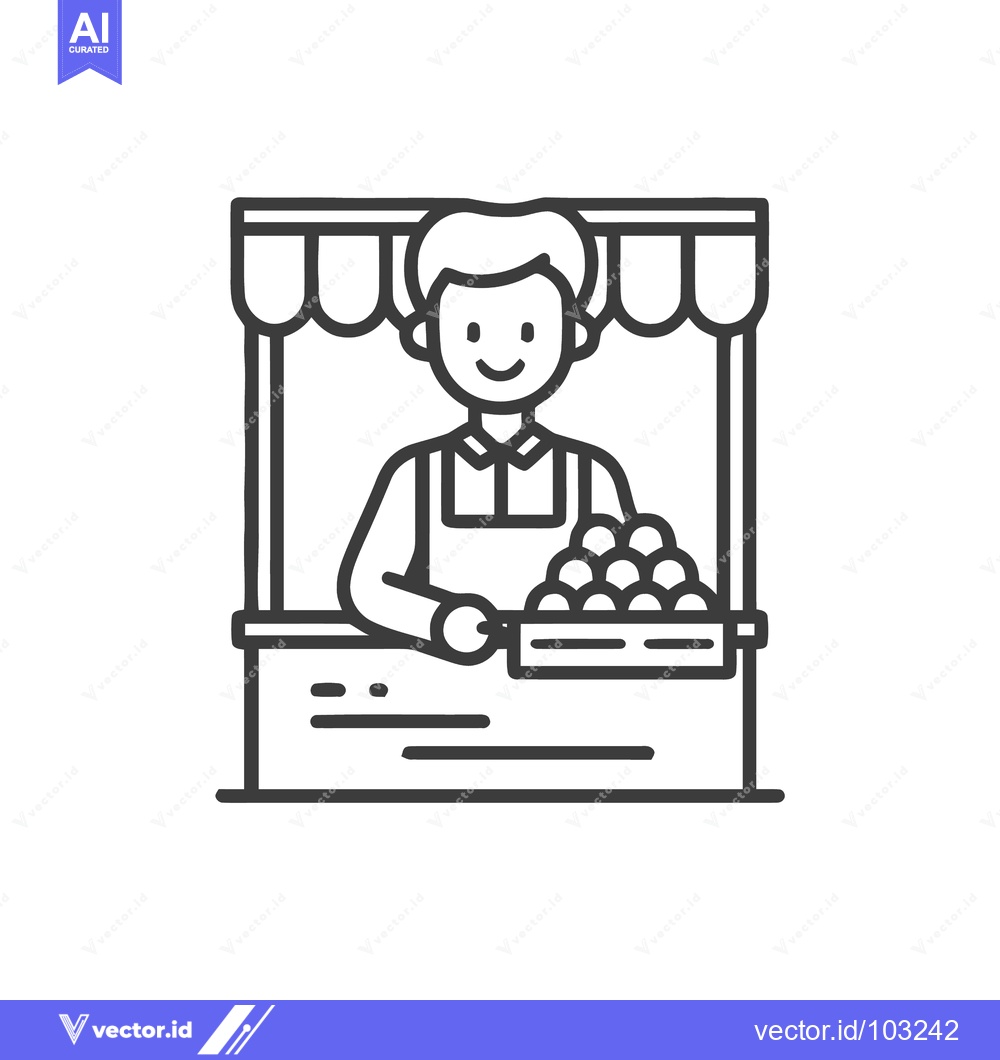 Premium Vector dari Smiling Market Vendor Icon Selling Fresh Produce at Stall
