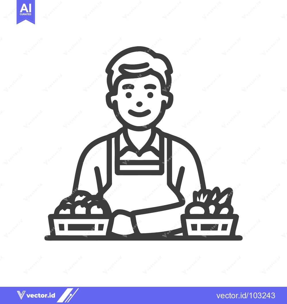Premium Vector dari Smiling Greengrocer Icon with Fresh Organic Produce Baskets - Simple L