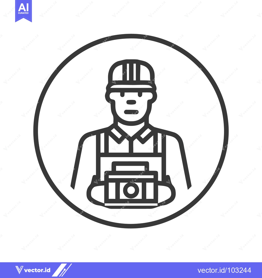 Premium Vector dari Minimalist Line Art Icon of Construction Worker with Toolbox in Circle