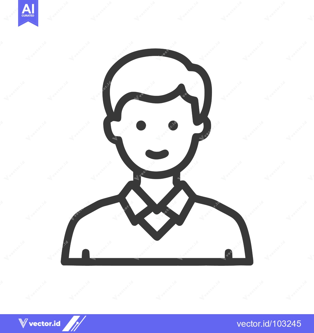 Premium Vector of Minimalist Line Art Male Avatar Icon: Simple Black Outline of a Smilin