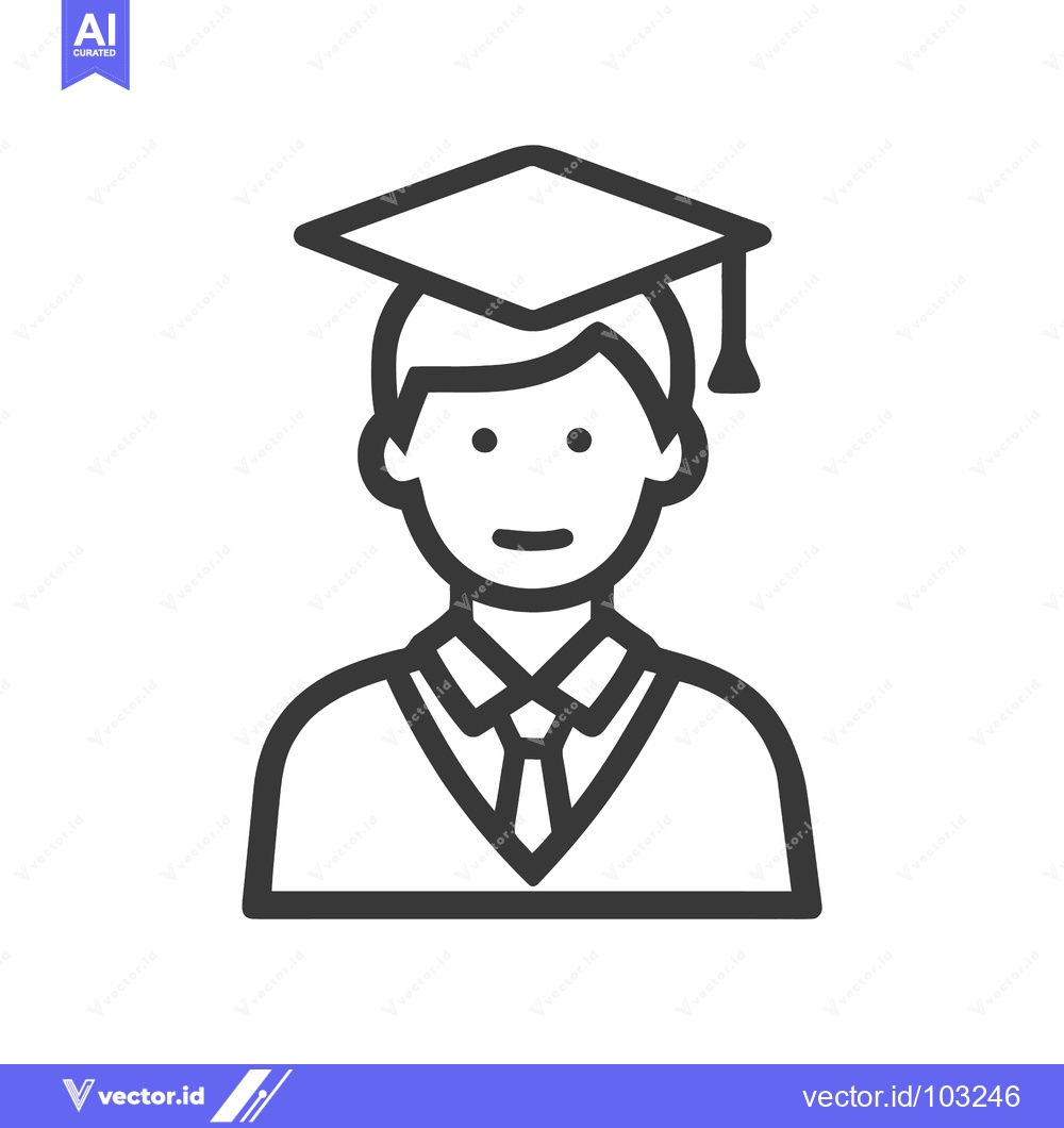 Premium Vector dari Minimalist Line Art Icon of a Male Graduate Student in Cap and Tie, Sy