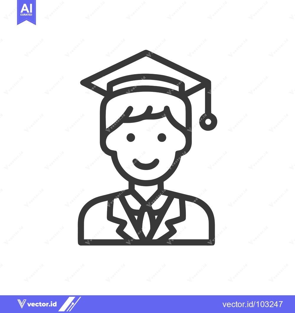 Premium Vector dari Clean Vector Line Icon of a Smiling Young Man in Graduation Cap and Go