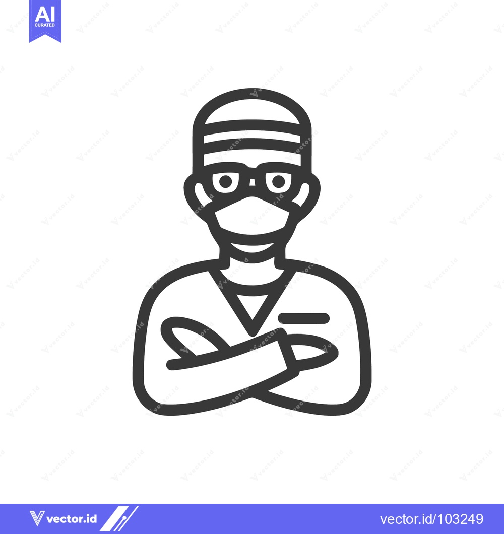 Premium Vector dari Modern Line Art Icon: Medical Professional in Mask, Glasses, and Cap w