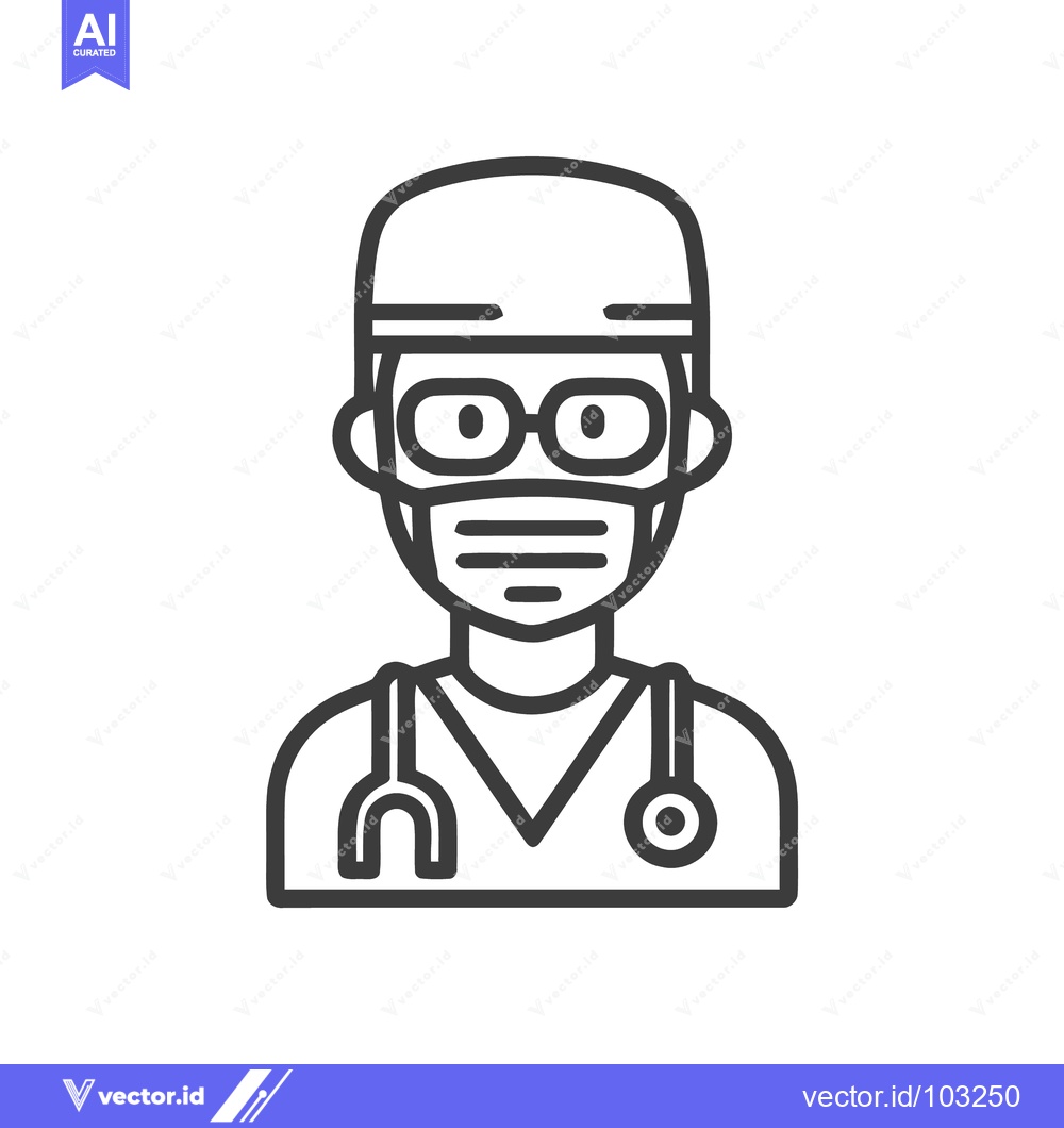 Premium Vector dari Outline Doctor Icon with Face Mask, Glasses, and Stethoscope for Healt
