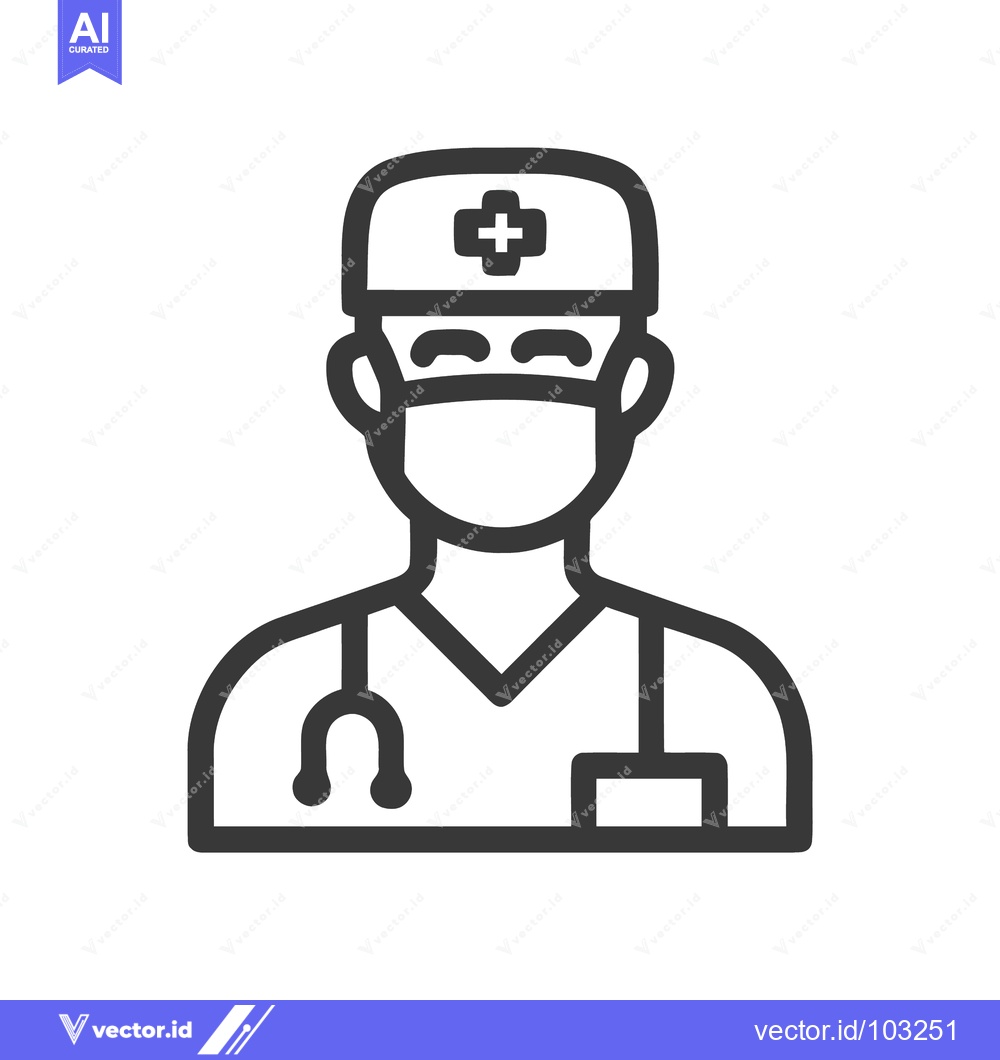 Premium Vector of Professional Healthcare Worker Icon: Outline Doctor or Nurse with Mask