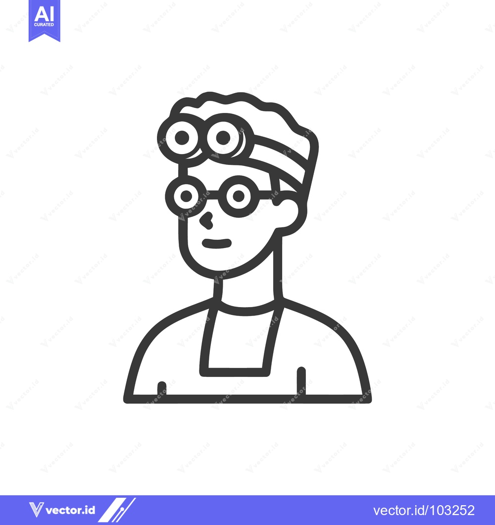Premium Vector dari Stylized Line Art Icon of a Focused Scientist or Engineer with Headlam