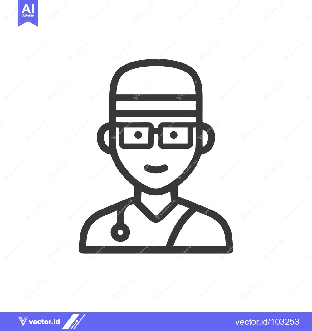 Premium Vector of Smiling Doctor Avatar Icon with Stethoscope and Cap, Clean Line Art De