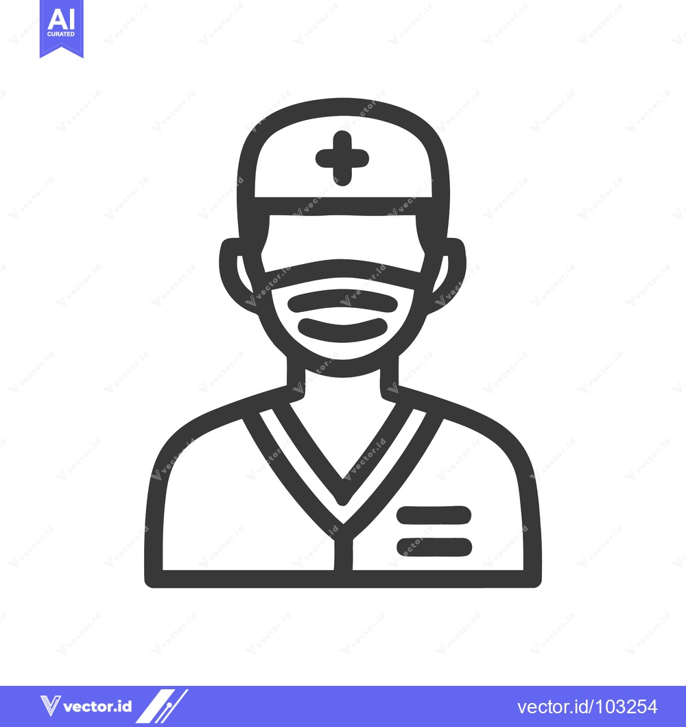Premium Vector of Modern Line Art Icon of Essential Healthcare Worker with Face Mask and