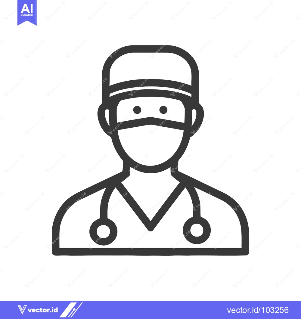 Premium Vector dari Clean Line Icon of Medical Doctor or Surgeon with Mask and Stethoscope