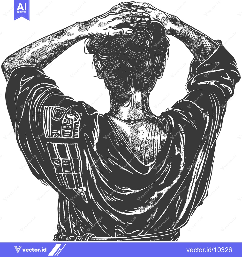 Premium Vector of A Black and White Illustration of a Person with Their Hands on Their H