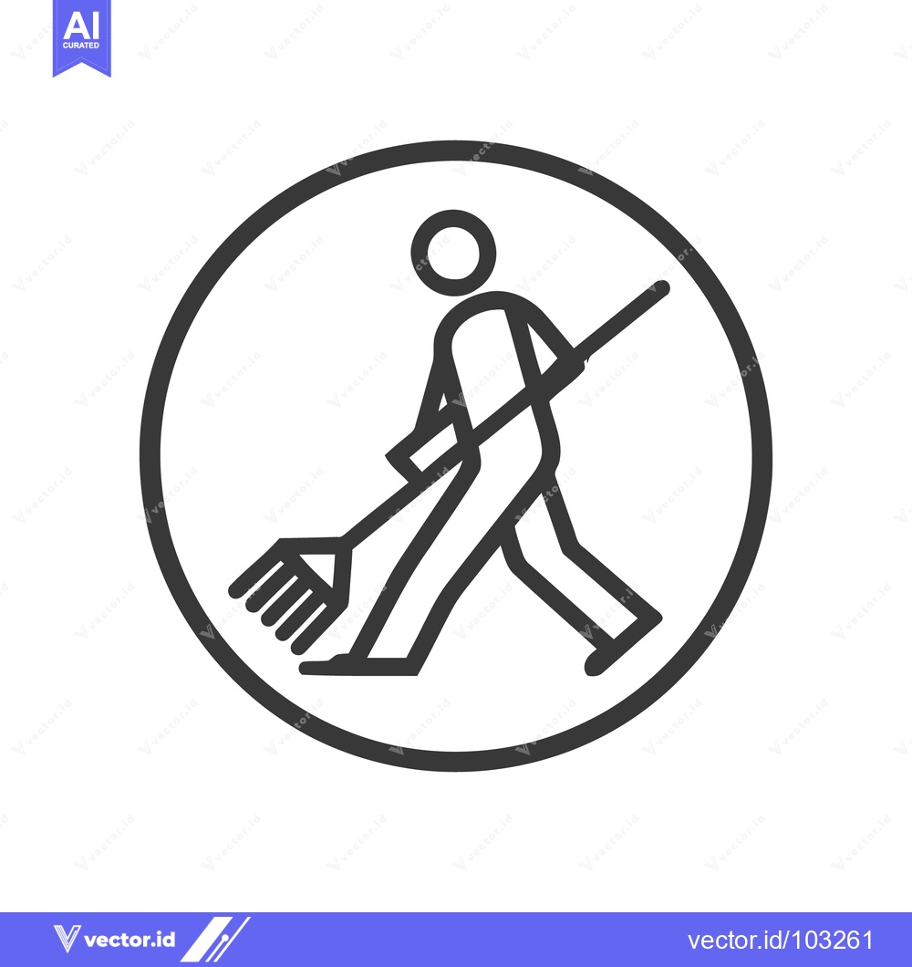 Premium Vector dari Minimalist Line Icon of Person Raking Leaves in Circular Frame