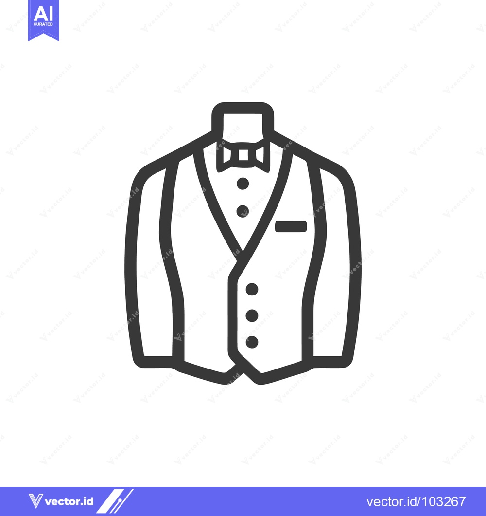 Premium Vector of Minimalist Line Art Icon of a Formal Tuxedo Suit with Bow Tie and Vest