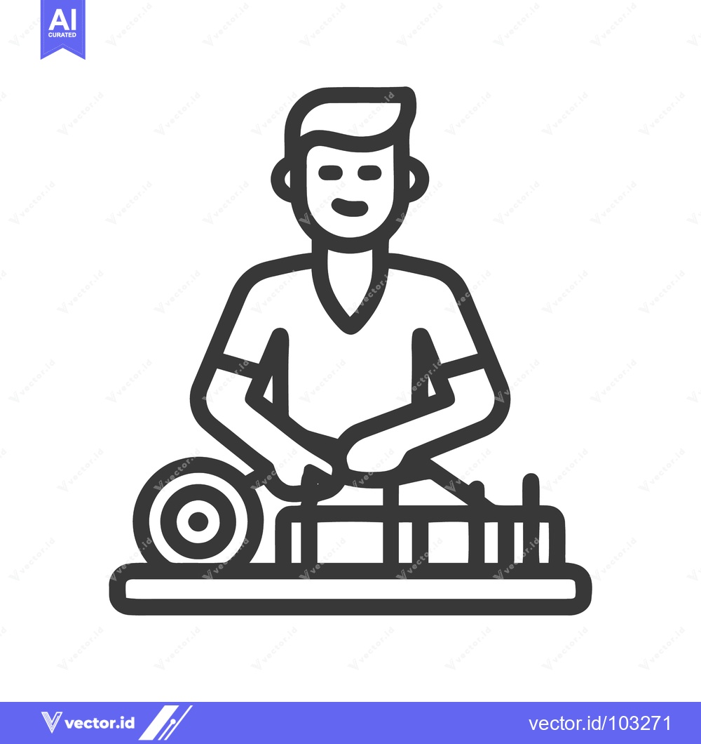 Premium Vector of Smiling DJ Icon with Turntable and Mixer, Minimalist Black Line Art