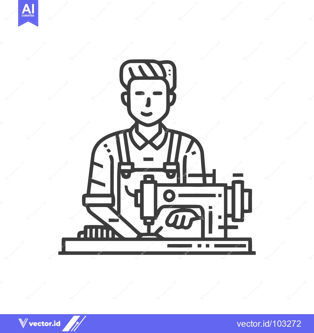 Premium Vector dari Minimalist Line Art Icon of a Skilled Tailor or Seamster Operating a S
