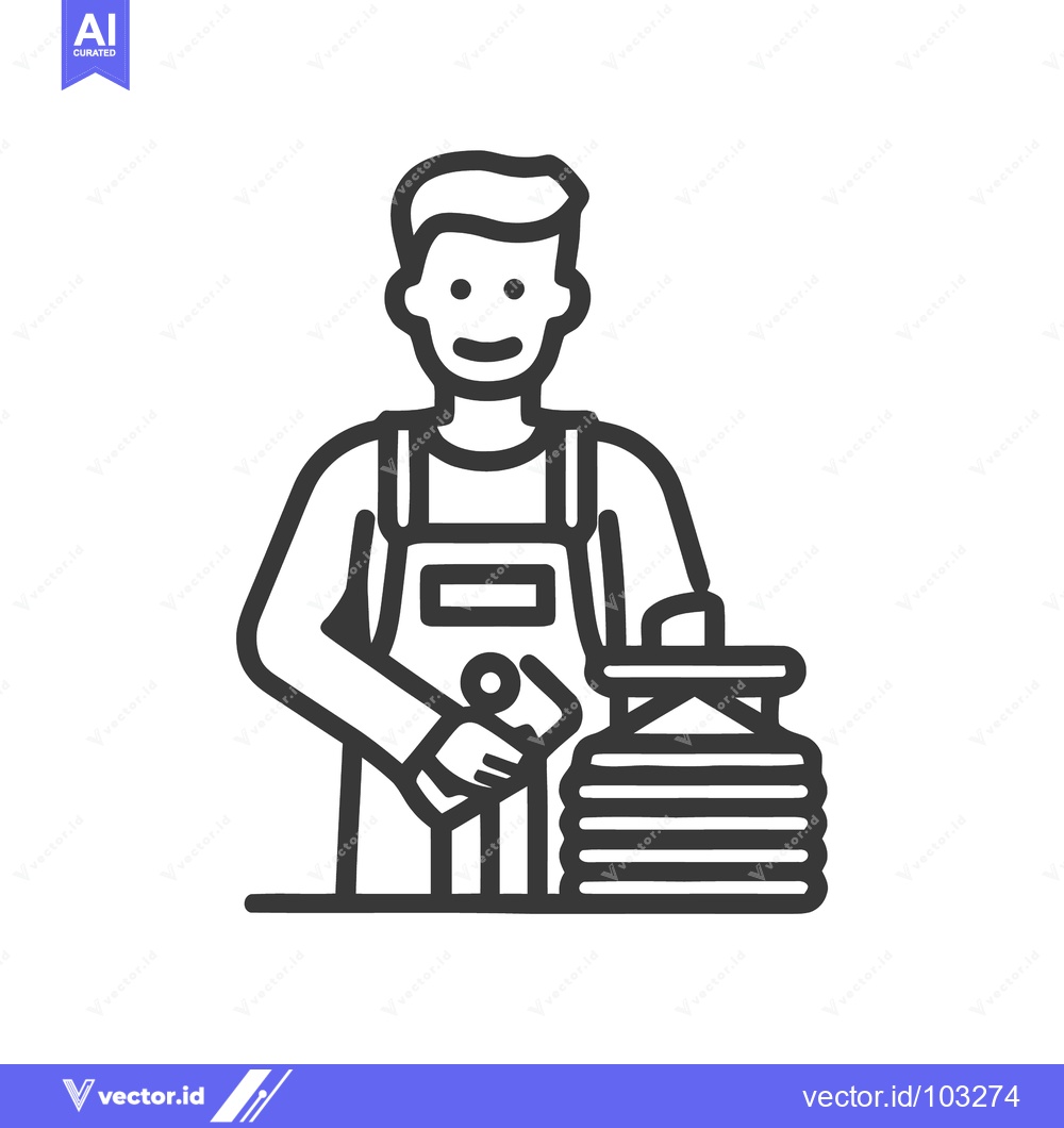 Premium Vector of Smiling Barista or Bartender Preparing Beverage Line Art Icon