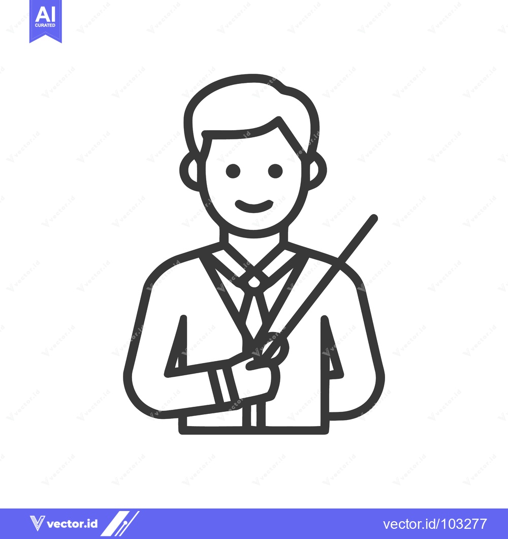 Premium Vector dari Smiling Male Teacher Icon with Pointer Stick, Simple Outline Vector Il