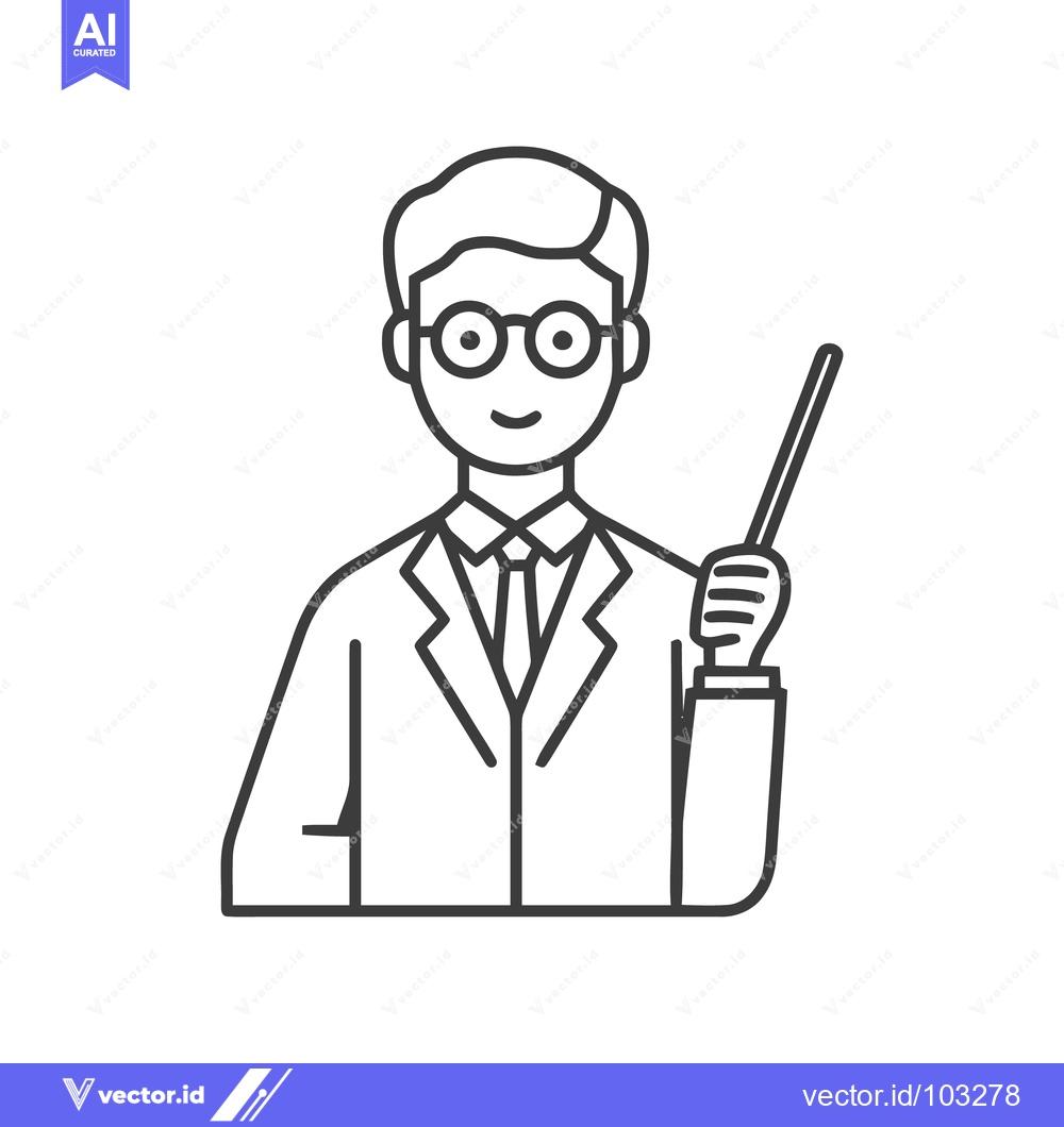 Premium Vector dari Smiling Male Professor or Teacher Icon with Pointer Stick, Simple Line