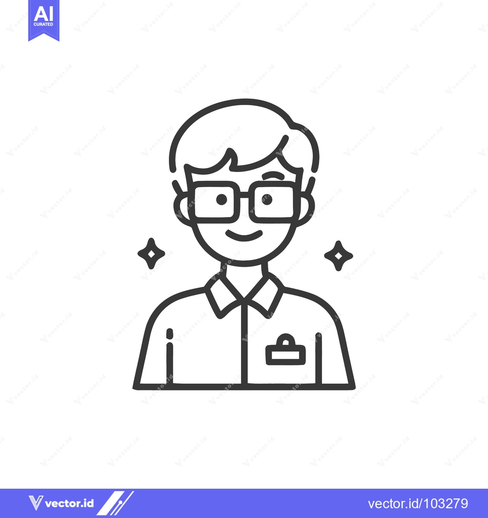 Premium Vector dari Clean Line Art Icon of Smiling Professional with Glasses and Name Tag,