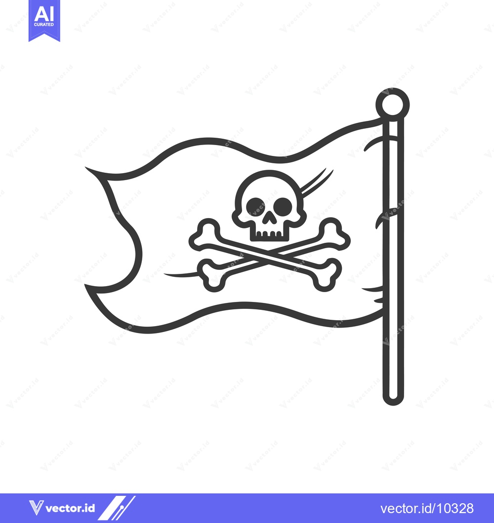 Premium Vector dari A black and white illustration of a pirate flag with a skull and cross