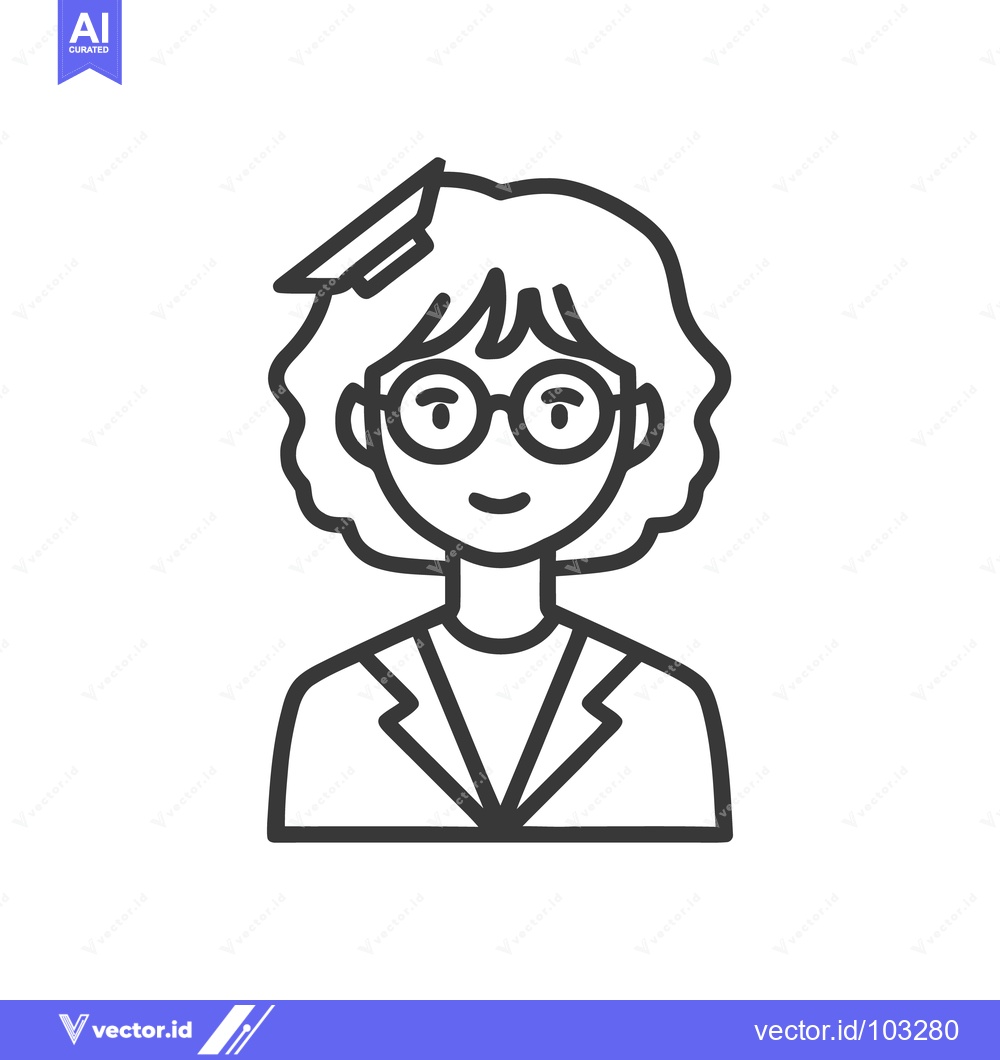 Premium Vector of Smart Female Graduate Avatar Icon with Glasses and Academic Cap in Sim