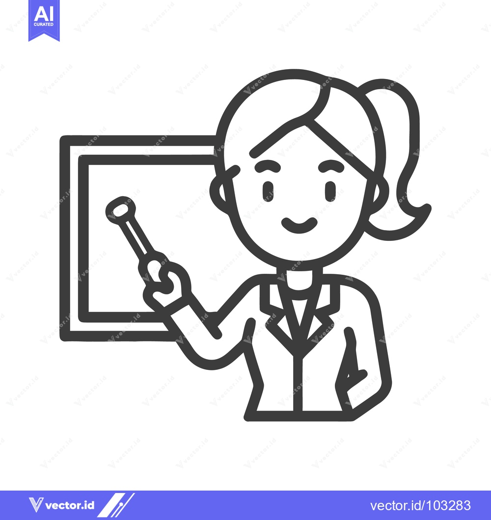 Premium Vector dari Smiling Female Presenter Icon with Pointer and Whiteboard, Minimalist