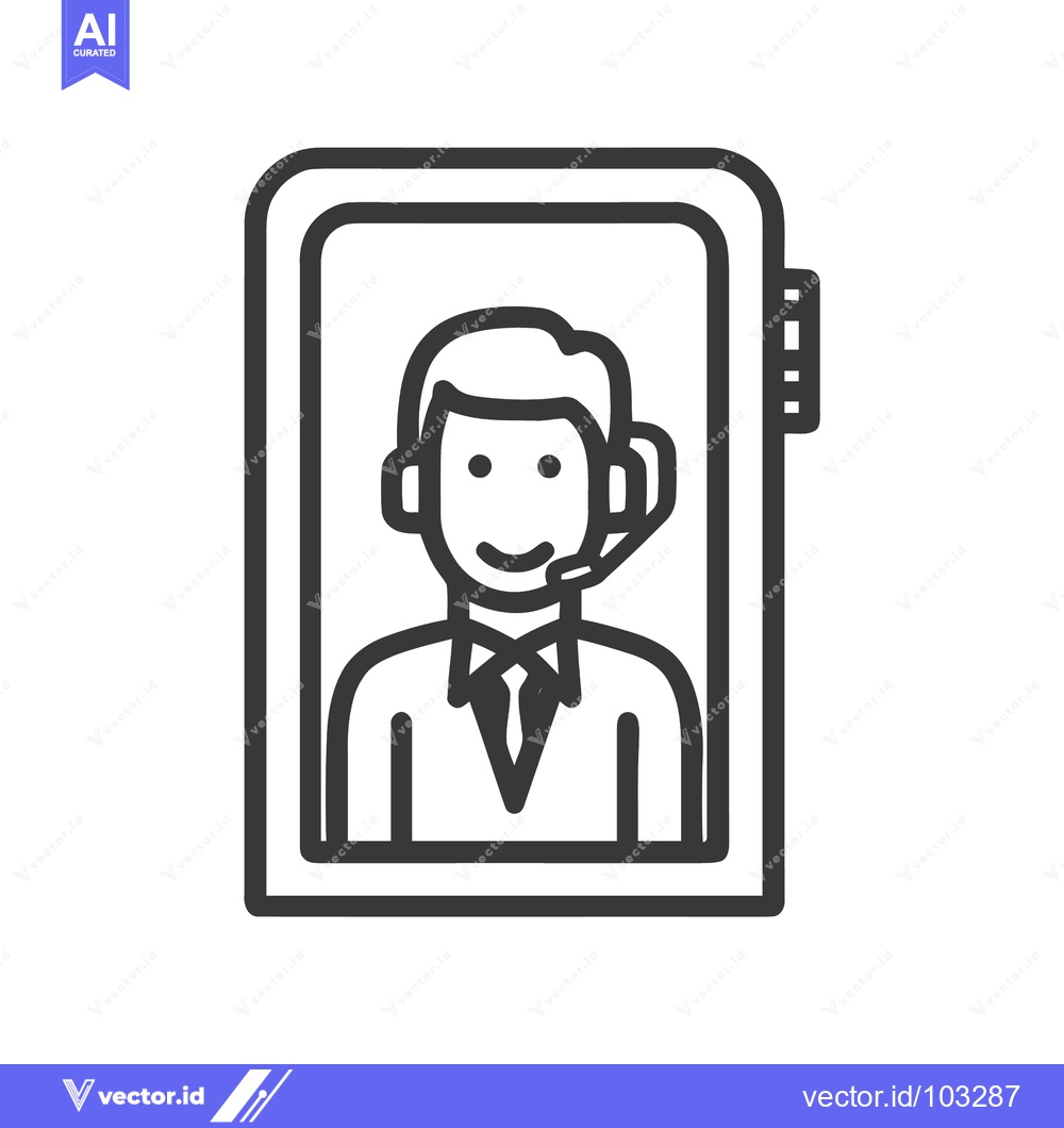 Premium Vector dari Smiling Customer Service Agent Icon with Headset in Minimalist Line Ar