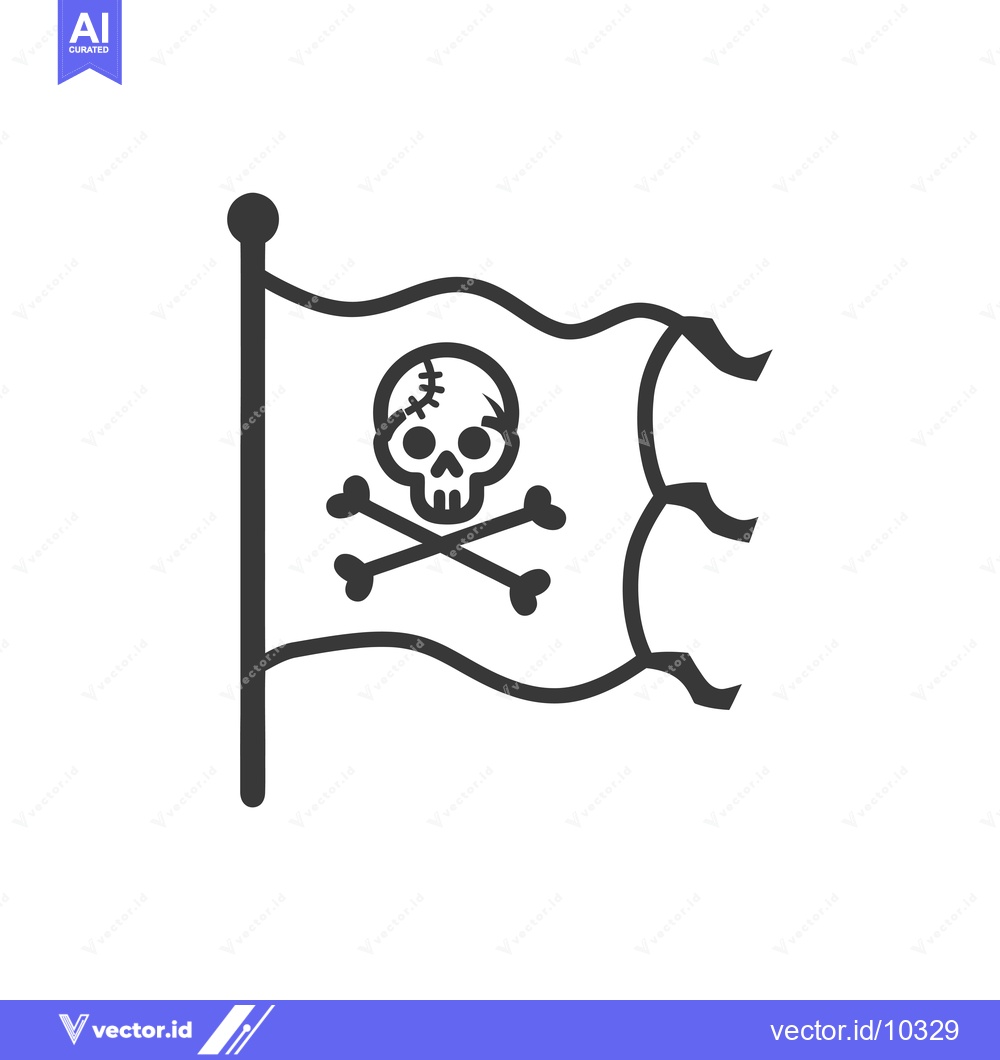 Premium Vector dari A black and white illustration of a pirate flag with a skull and cross