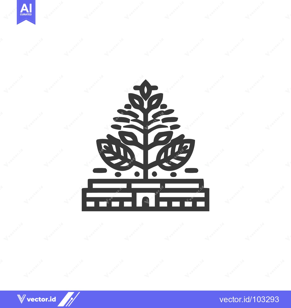 Premium Vector dari Minimalist Black Line Art Icon: Stylized Plant with Leaves Emerging fr