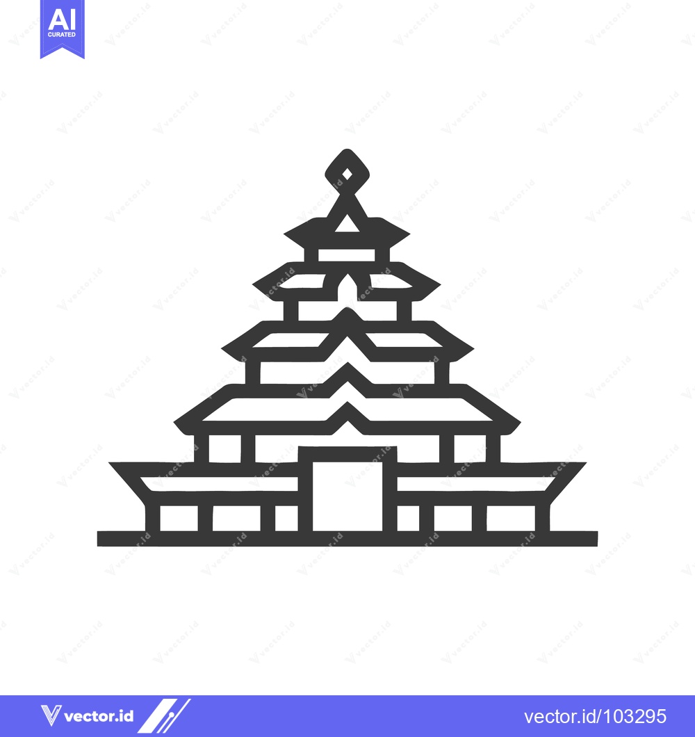 Premium Vector of Minimalist Black Line Art Pagoda Icon: Traditional Asian Temple Archit