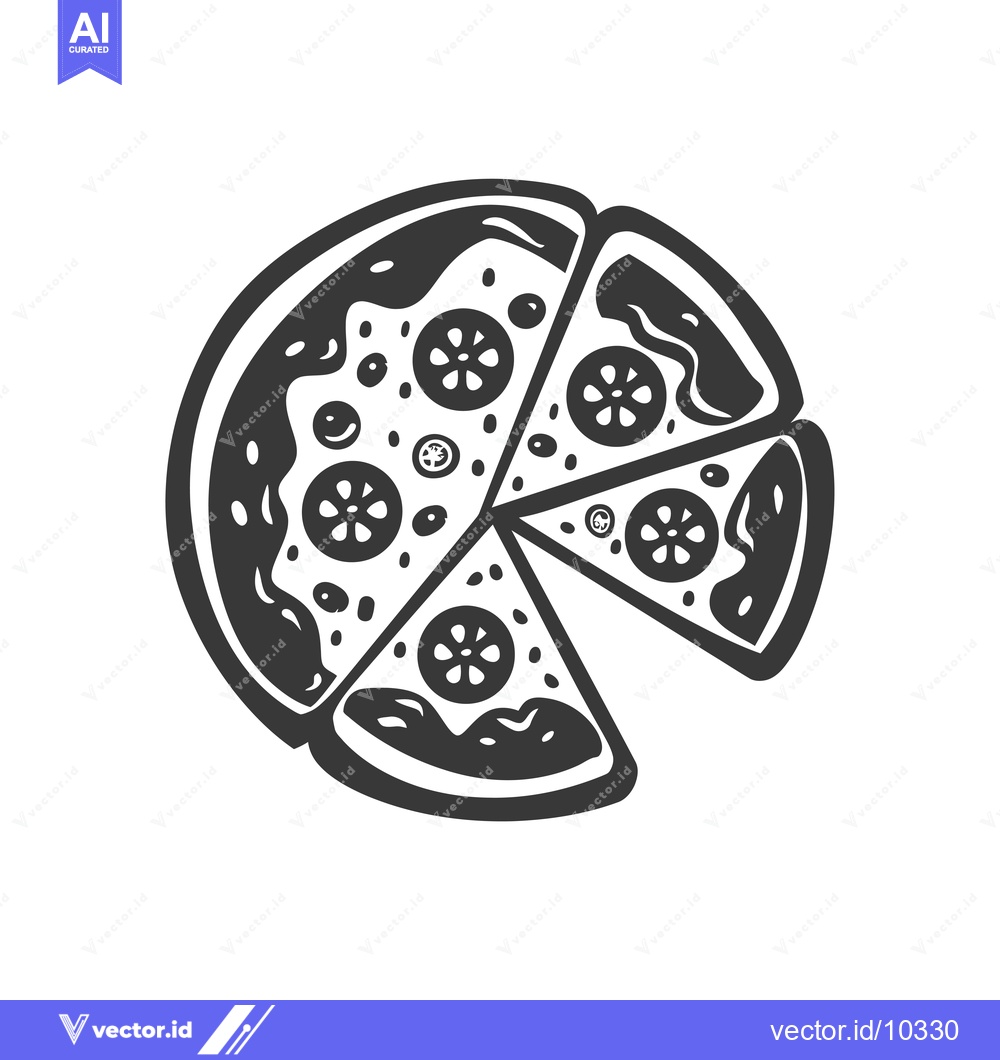 Premium Vector of A Black and White Illustration of a Pizza with Three Missing Slices