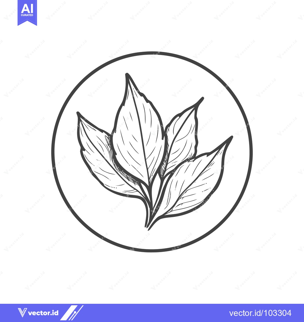 Premium Vector of Hand-Drawn Botanical Sketch of Fresh Leaves in Circular Frame for Natu