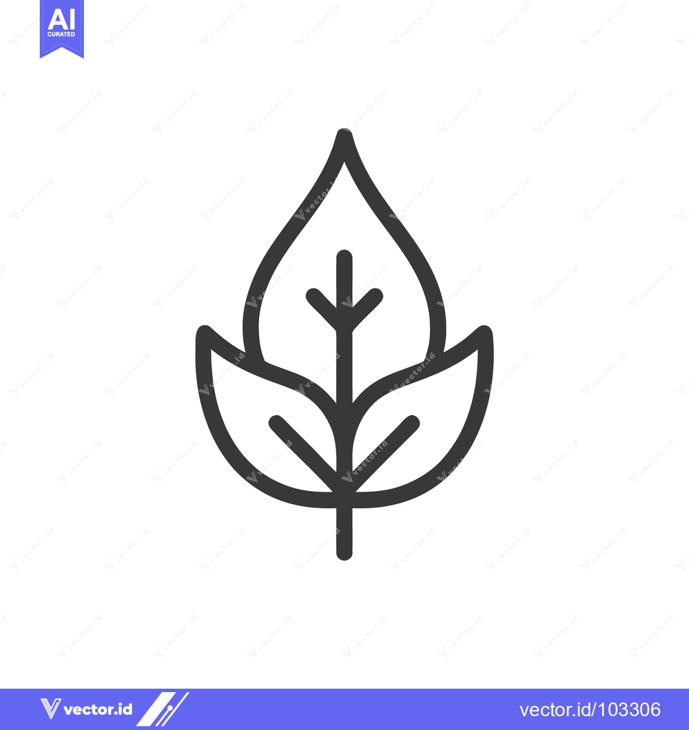 Premium Vector of Elegant Minimalist Line Art Leaf Icon on White, Symbolizing Nature, Or