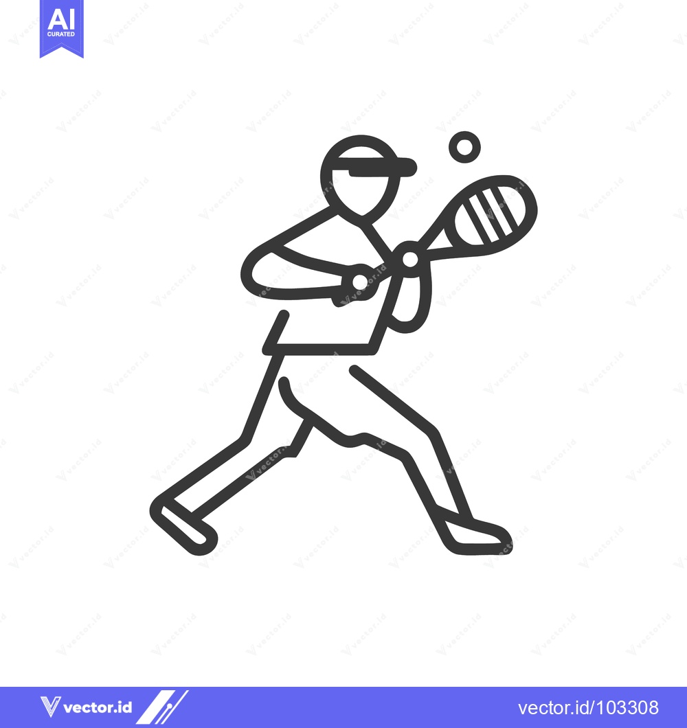 Premium Vector dari Dynamic Black Line Icon of a Racket Sport Player in Mid-Action, Hittin