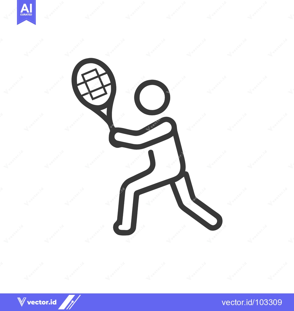 Premium Vector dari Dynamic Line Icon of a Tennis Player with Racket in Action, Ready for