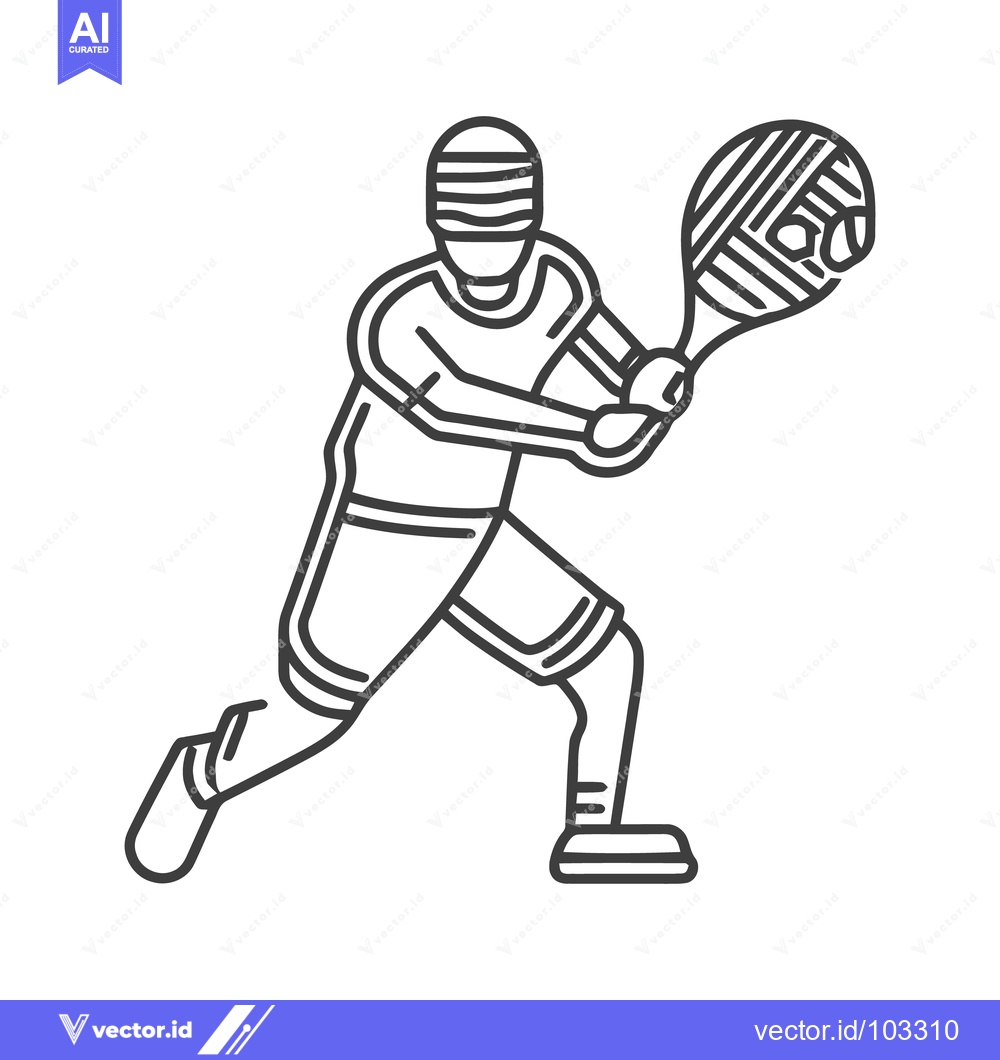 Premium Vector of Dynamic Line Art Tennis Player Icon with Racket, Ready for Action Stro