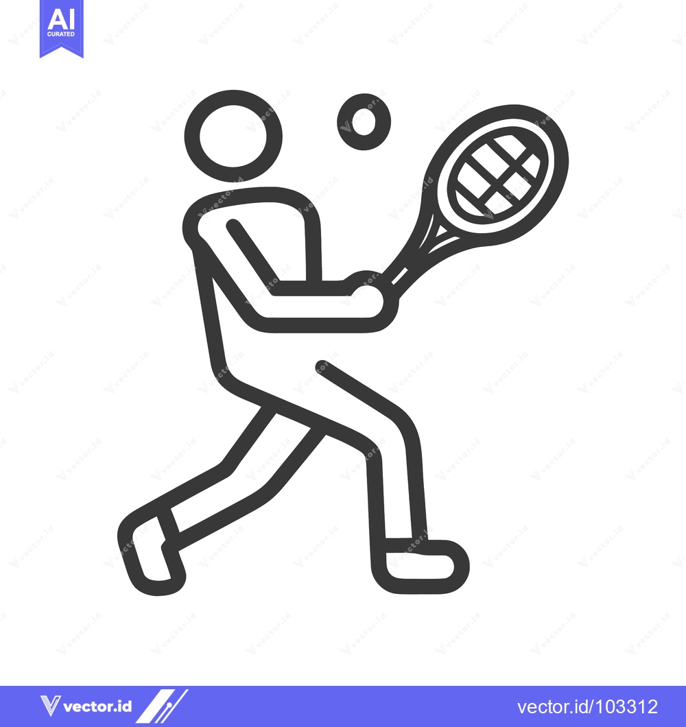 Premium Vector of Dynamic Minimalist Line Icon of Tennis Player with Racket and Ball
