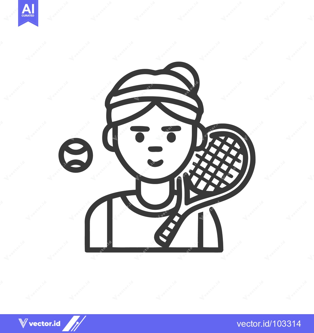 Premium Vector of Minimalist Line Art Icon of a Tennis Player with Racket and Ball, Spor