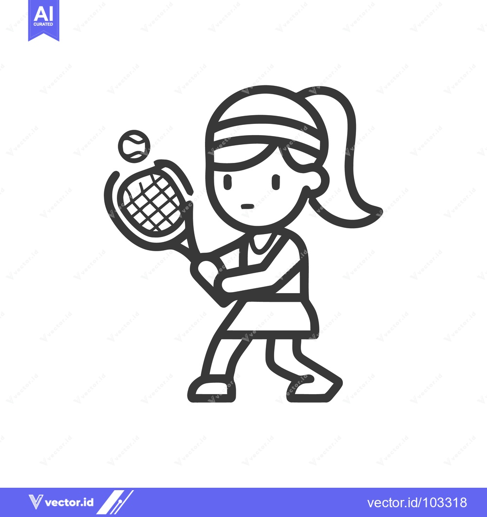 Premium Vector dari Bold Line Art Icon of a Focused Girl Tennis Player Hitting a Forehand