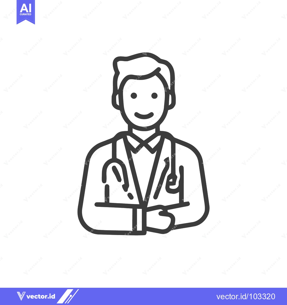 Premium Vector of Friendly Male Doctor with Stethoscope, Clean Line Art Icon