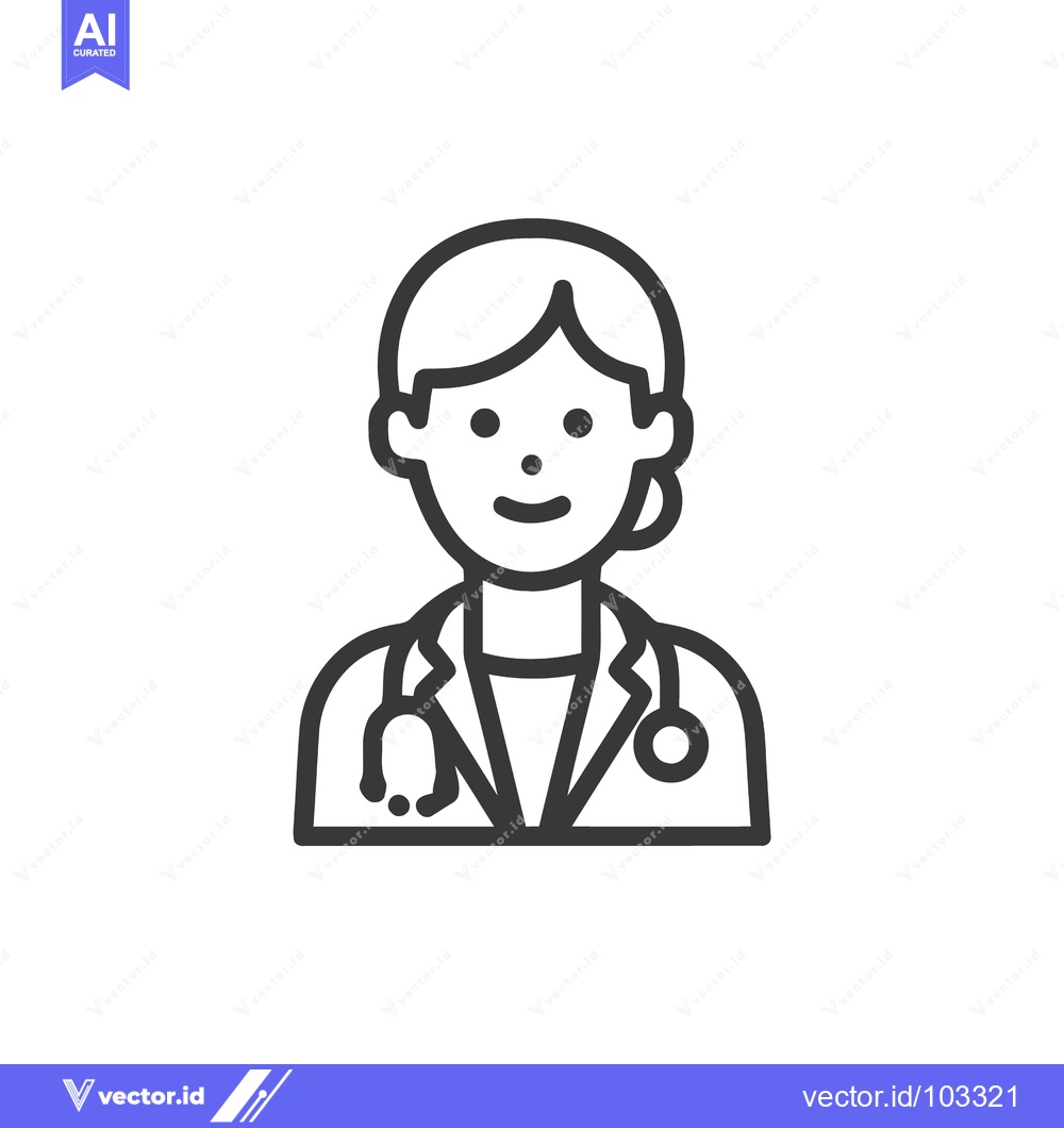 Premium Vector dari Clean Line Art Avatar of a Smiling Woman Doctor with Stethoscope