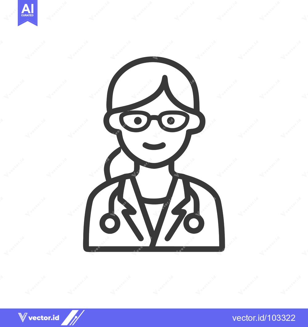 Premium Vector dari Friendly Female Physician Line Art Icon with Glasses and Stethoscope